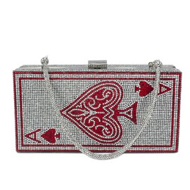 MAYIFDO Diamond Sliver Crystal Evening Bag Rhinestone Bling Money Purses Poker Card Handbags Clutch For Party.（ Ace of hearts