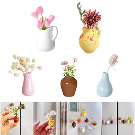 5 PCS Mini Ceramic Vase Magnets for Fridge, Cute Creative Small 3D Magnetic Flower Bud Vase for Refrigerators, Decoration Kitchen Locker Office