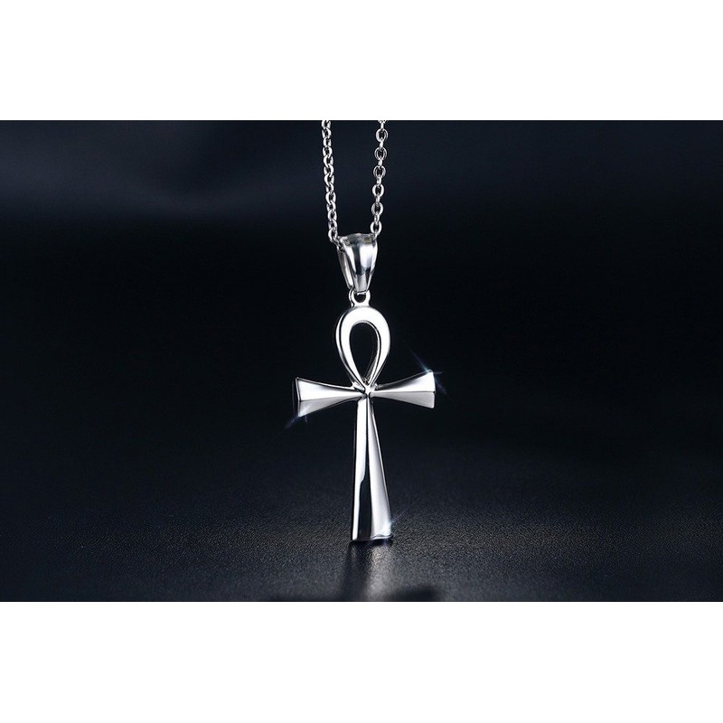 FPHNUY Men's Stainless Steel Coptic Anka Cross Religious Pendant Necklace,