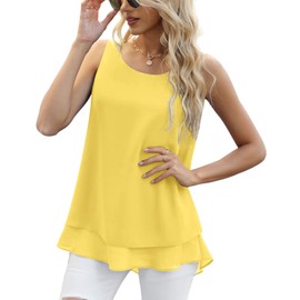 Jouica Women's Chiffon O-Neck Sleeveless Blouse Tops Business Casual Office Work Shirts,Yellow,3XL-Large