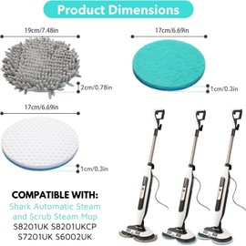 Zeltauto S6002UK Steam and Scrub Mop Pads Replacement for Shark,Scrubbing and Sanitizing Rotating Power Pads Stains & Dirt Removal for all Sealed Hard Floors