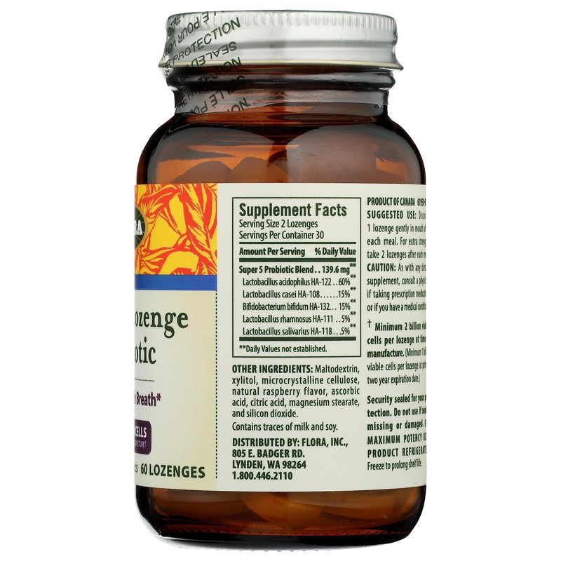 Flora - Super 5 Lozenge Probiotic, Raspberry Flavored Oral Probiotic,