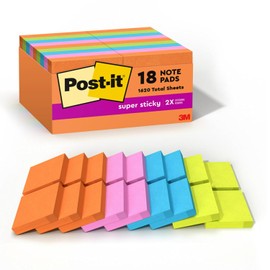 Post-it - Notas súper adhesivas, 18 almohadillas para orejas adhesivas para notas, 1 7/8 x 1 7/8 pulgadas, suministros escolares, productos de oficina, notas adhesivas para superficies verticales
