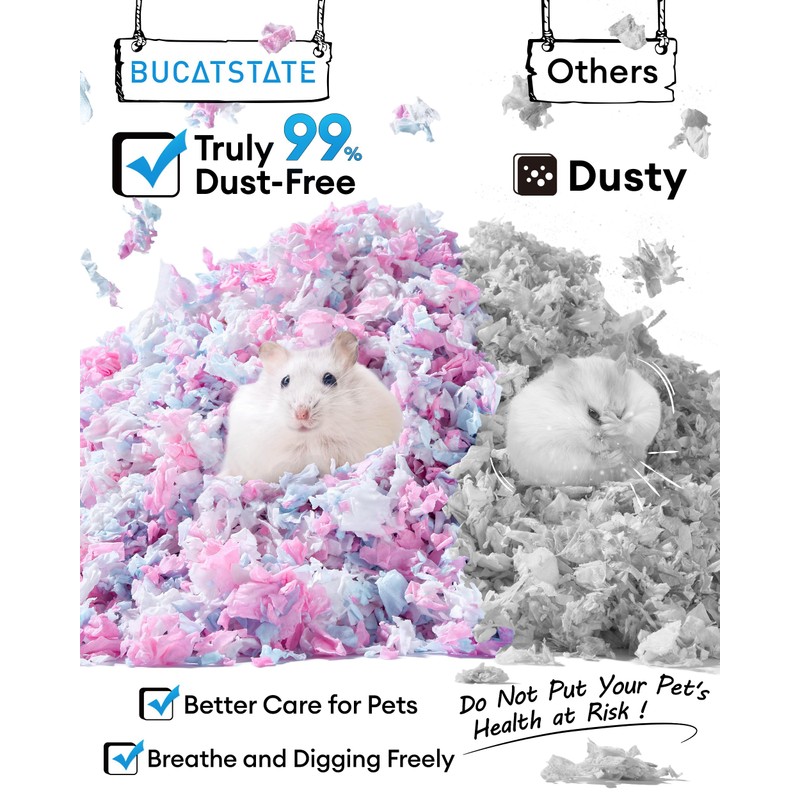 BUCATSTATE Hamster Bedding 15L, Truly 99% Dust-Free Small Animal Paper
