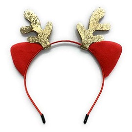 Caprilite Girls Red Headband Gold Glittery Glitter Reindeer Antlers Christmas Deer Ears