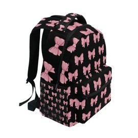 hezely Pink Black Bows School Backpack Bookbags, Athletic Student Laptop Book Bag,Backpack with Side Pockets for Travel, Hiking, Camping