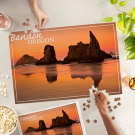 Lantern Press 1000 Piece Jigsaw Puzzle, Bandon, Oregon Sunset