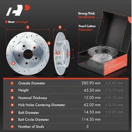 A-Premium 11.06 inch (280.9mm) Rear Drilled and Slotted Disc Brake Rotors + Ceramic Pads Kit Compatible with Select Toyota & Lexus Models - Camry, RAV4, C-HR, Corolla Cross, ES250, NX300