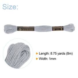 sourcing map 12 Skeins Embroidery Floss 8m Each Egyptian Long Fiber Cotton Cross Stitch Thread 26S/2x6 for Embroidery Projects Bracelet, Light Grey