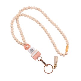 Teacher Lanyard Boho Floral Daisy & Wood Bead Beaded for Women, 19.5 Inch Lightweight Daisy with ID Holder, Keychain & Card Slot, Stylish Cute Lanyard for School, Office
