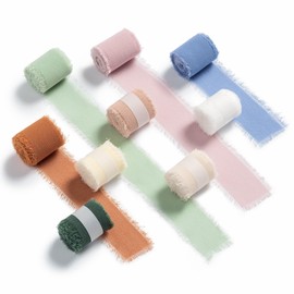 AOKSUNOVA Ribbon Wedding Gift Ribbon Wide Fabric Chiffon Ribbon Fabric Ribbon Gift Ribbons 9 Rolls 2.5 cm x 16.5 m