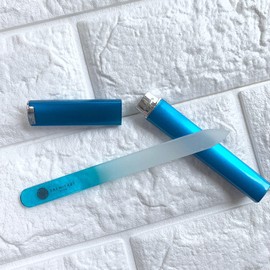 PREMITAGE Nail File, Glass with Case, Double-Sided 280/280 Grit, Double-Sided Type, Glass, Nail File, Glass Nail File (Blue)