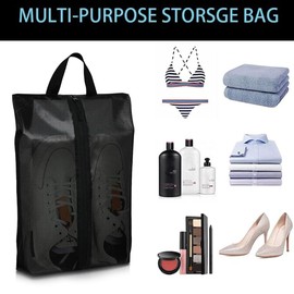 Pack of 2 Shoe Bags for Travel, Shoe Organiser Made of Nylon Mesh, Portable Shoe Organiser Bag with Translucent Design for Packing with Sturdy Zip, 36 x 22 x 10 cm (2 Pieces - M), black, Classic