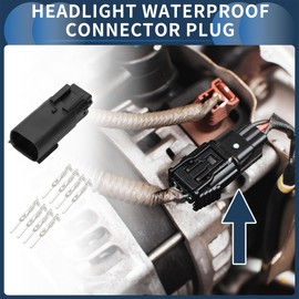 INFINAUTO 8 Pin Headlight Waterproof Connector Plug, 1.5mm Series Male Wire Terminal Connector for Ford for Buick Plastic Copper Black, 1 Set