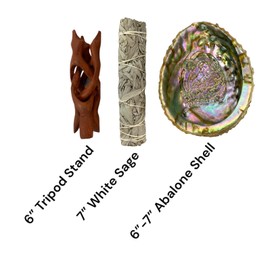 NessaStores 3 pc Sage Smudge Kit with 7" White Sage, 6"-7" Abalone Shell, & 6" Tripod Stand | All Natural for Home Cleansing, Stress Relief, Meditation, and Removing Negative Energy. JC-213-D