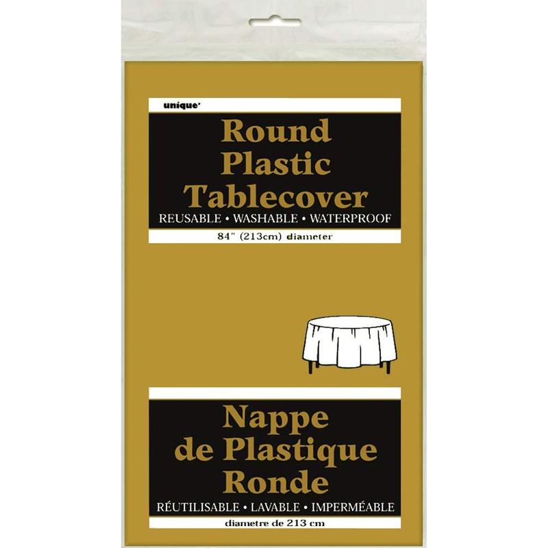Gold Solid Round Plastic Table Cover (213cm) 1 Count –