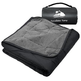 KawaGebo Kamp Outdoor Waterproof Blanket, Foldable Fleece Stadium Blanket for Outdoor Sports Event, Camping, Car, Pet, Picnics - Windproof, Wearable, Machine Washable 80" x 58" (Black Gray)