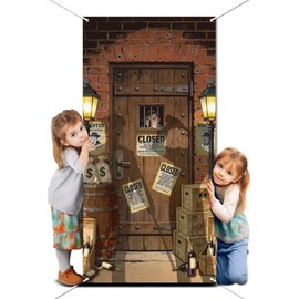 WADORN Roaring 20s Party Backdrop Decorations, 2.9x5.9Ft Speakeasy Photography Background Photo Booth Props Prohibition Door Porch Hanging Banner for Home Bar Backyard Jazz Gangster Party Supplies