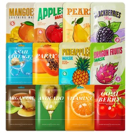 12 pack Hydrating Face Masks, Daily Care Face Sheet Mask, Beauty Care Masks, Hydrating & Nourishing, Soothing & Hydration for Dehydrated, Dull and Tired Skin