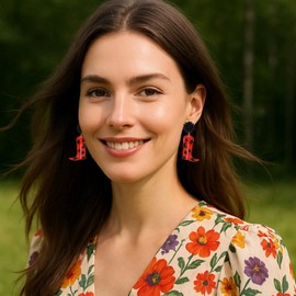 RAUCHBE Red Western Cowgirl Boot Earrings for Women Cowboy Boot Dangle Earrings Black Beaded Earrings Jewelry