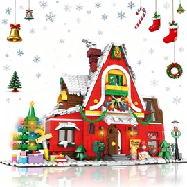 Christmas Family House Building Set Toy - Christmas Santa’s Visit Holiday House Winter Village Snow House Building Blocks with Xmas Tree Post Box, Gift Idea Festive Home Décor for Kids Adults