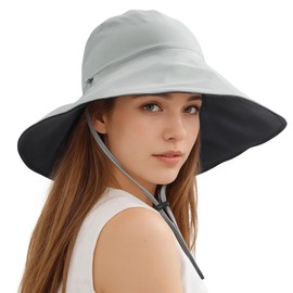 Sukeen Women's Sun Hat Reversible Fishing Hat with Wide Brim, UV Protection, Foldable Outdoor Hat with Rolled Hem, Suitable for Beach, Garden, Hiking, Black, grey