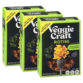 Veggiecraft Farms Rotini Pasta - NEW IMPROVED RECIPE - Protein Pasta, Lentil Pasta w/Cauliflower & Peas, High Protein Noodles, Low-Carb, Non-GMO, Vegan, Gluten Free - 8 oz (8 Ounce (Pack of 3)