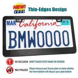 Aootf License Plate Frame Carbon Fiber- Black Aluminum Car Tag Holder Cover Printed Carbon Pattern with Stainless Steel Screws Caps, Front & Rear 2 Pack