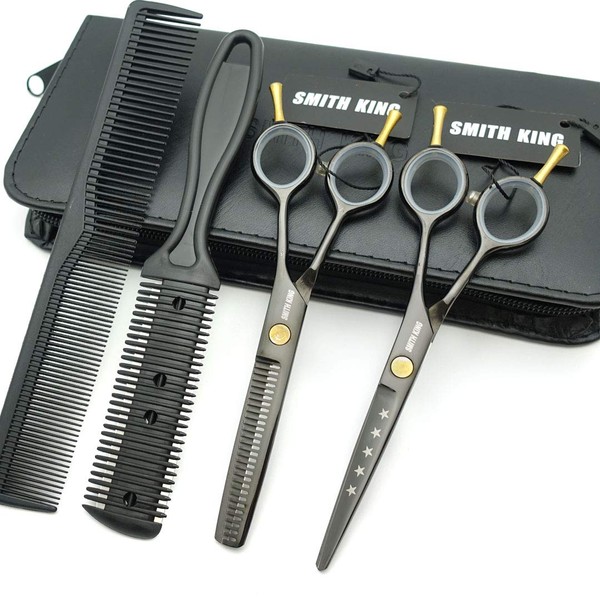 5.5 Inches Hair Cutting Scissors Set with comb Lether Scissors Case,Hair Cutting Shears Hair Thinning Shears for right-handed & left-handed (with Thinning-comb set, Gray)