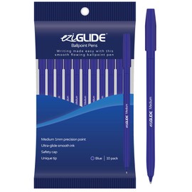 Eziglide Ballpoint Blue Pen, Pack of 10 Ballpoint Pens, Smooth Writing Action-Medium Point 1.0mm Coloured Pens Multipack - Ball Point Pens Ideal Pens for School, Home or Work Stationery Supplies