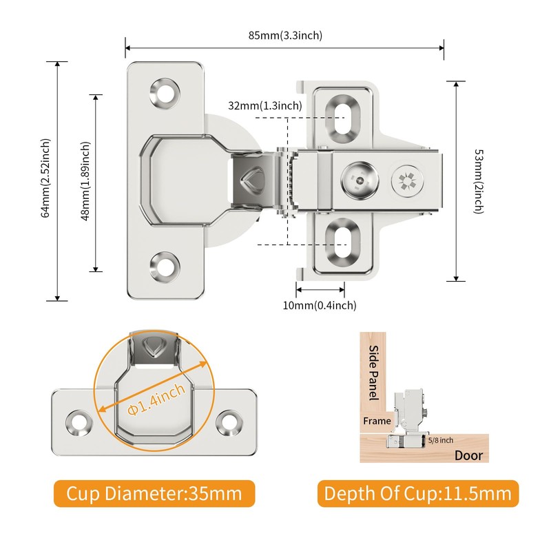 Chibery 2 Pack 5/8" Overlay Hinges, 48mm Quiet 3D Soft