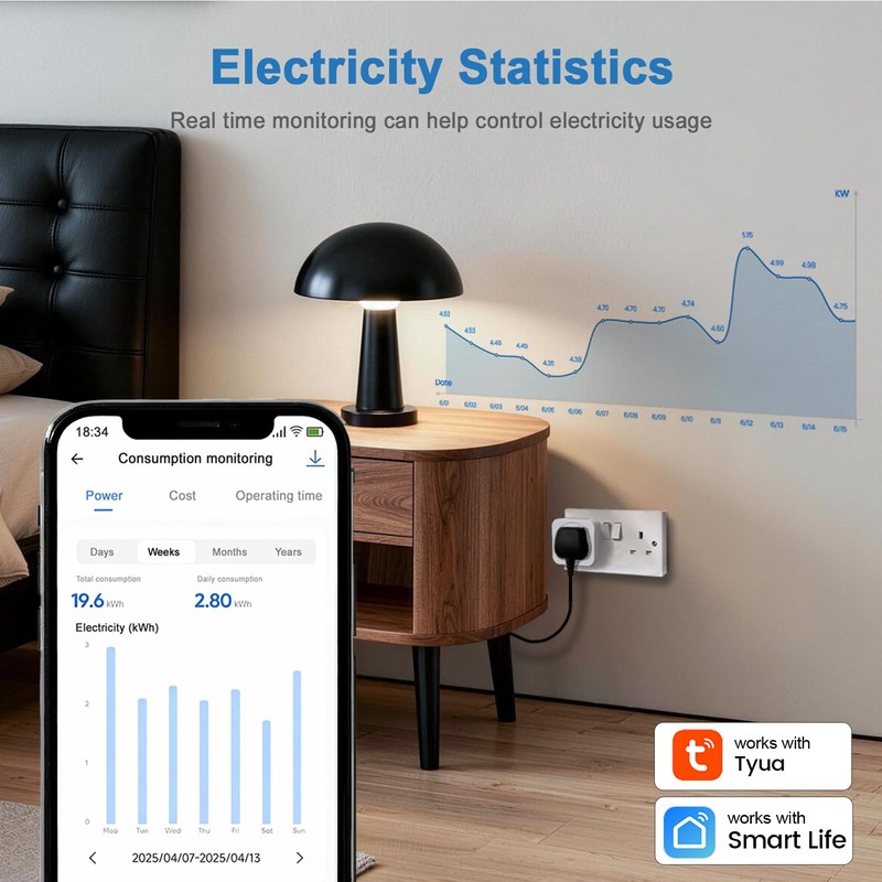 QUEENWEN 13A Smart Plug UK with Energy Monitoring, Smart Socket