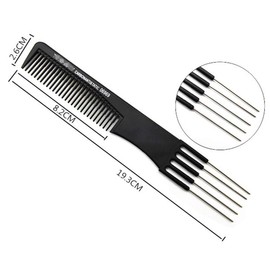 4 Pack Black Carbon Lift Teasing Combs with Metal Prong,Strength Professional Hair Styling Comb for Women Men,Styling Lifting Back Hair Comb with Stainless Steel Lift