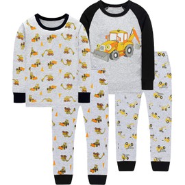 Pyjamas Boys Long Sleeve Two Piece Cotton Children's Sleepwear Tractor Digger Fire Engine 92 98 104 110 116 122, excavator and tractor