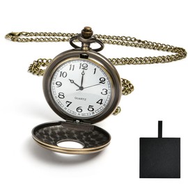 Vicloon Modern Pocket Watch, Quartz Pocket Watch with Chain, Vintage Quartz Pocket Watch Roman Numerals Stylish Pocket Watch for Birthday Anniversary Day Christmas Fathers Day (Bronze) Gift Box