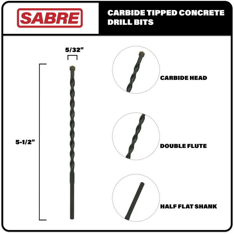 Sabre Tools 5/32 Inch x 5-1/2 Inch Masonry Drill Bit,