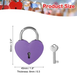 PATIKIL 2.4 Inch Love Locks Heart Padlock with Key Set, Single Heart Couple Wishing Lock Love Padlock for Lover Bridge Anniversary Diary Book Card Box, Purple