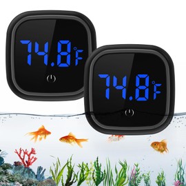 OQIMAX 2 Pack Digital Aquarium Thermometer, LED Display Fish Tank Thermometer with Touch Buttons, High Accuracy Stick-on Wireless Thermometer, Energy-Saving, for Glass Containers, Fish tanks, Reptile