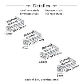 MODRSA Nose Studs Nose Rings Studs 20g Nose Stud for Women Stud Nose Rings Surgical Steel Diamond Nose Stud L Shaped 20 Gauge