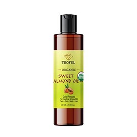 Troful Organic Sweet Almond Oil For Hair Growth Skin, USDA Certified Pure Natural Cold Pressed Organic Almond Oil For Face Nails Body Scalp Massage Moisturizing Oil- 100 ml