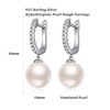 Sterling Silver Pearl Dangle Drop Earrings With Diamonds - Wedding