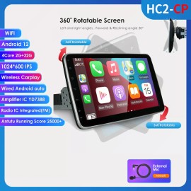 HIZPO Single 1DIN Rotatable 10.1'' Android 12 2+32GB DSP Car Stereo Radio GPS Wifi SWC
