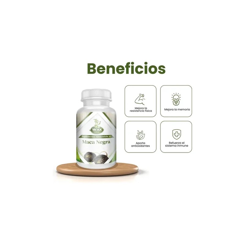 Maca Negra Orgánica Ya'ax Vida: Cápsulas Veganas para Potencia y