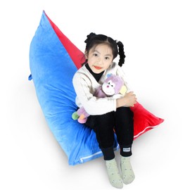Kids Bean Bag Cover Only, Stuffed Animal Bean Bag Storage, Large Bean Bag Chair for Teens, 132cm * 79cm Beanbag Chair Cover Without Filling, Inflatable Soft Toy Storage, Blue & Red