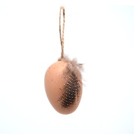 Plastic Easter Eggs for Hanging with Feathers, Set of 6, Speckled, Assorted with Cord, Decorative Eggs, Plastic Eggs, Easter Decoration, Brown / White