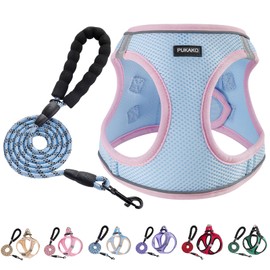 PUKAKO Dog Harness for Small Dogs No Pull, Puppy Harness and Leash Set, Easy Walk Dog Harness for Walking, Blue& Pink, S