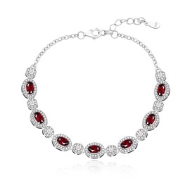 Uloveido Luxury January Birthstone Garnet Gem Bracelet - 925 Sterling Silver, Adjustable, 7 Oval Cut Red Garnet Gemstones (5x3mm), Luxury Rose Gift Box Packaging for January Birthdays YA5601