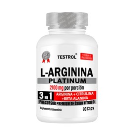 Arginina Platinum 2100mg por porción | L Arginina + L Citrulina + Beta Alanina | Pre Workout | Pre Entreno sin Cafeina | Precursor de Oxido Nítrico | Testrol TSN (90 Cápsulas)