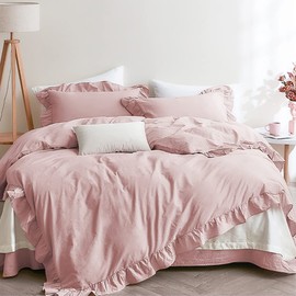 Lanqinglv Girls’ Ruffle Pink Bed Linen, 3-Piece, Microfibre Bed Cover Duvet Cover with Zip and Pillowcases, 80 x 80 cm