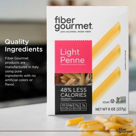 Fiber Gourmet Pasta - Light Penne Pasta - Low Net Carb, Fiber-Rich, Low Calorie, Healthy - Made in Italy, Kosher, Vegan, Non-GMO - 8 Oz